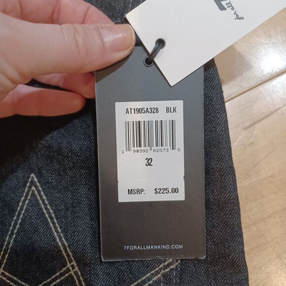 NWT 7 FOR ALL MANKIND Mens Off Black Vintage Button Fly Straight Leg Jeans 32x32 - Picture 5 of 12